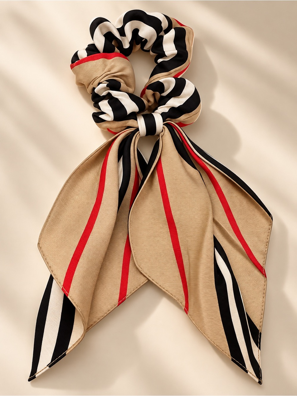 Burberry Icon Stripe Silk Scarf Scrunchie Hair Tie Beige Red Black